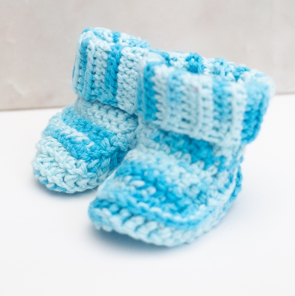 Blue Stripes Handmade Baby Booties 👶 - Picture 2 of 2